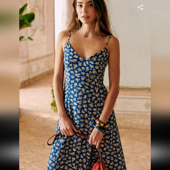 Sezane Marguarita Blue Floral Midi Sleeveless Dress - Picture 1 of 6